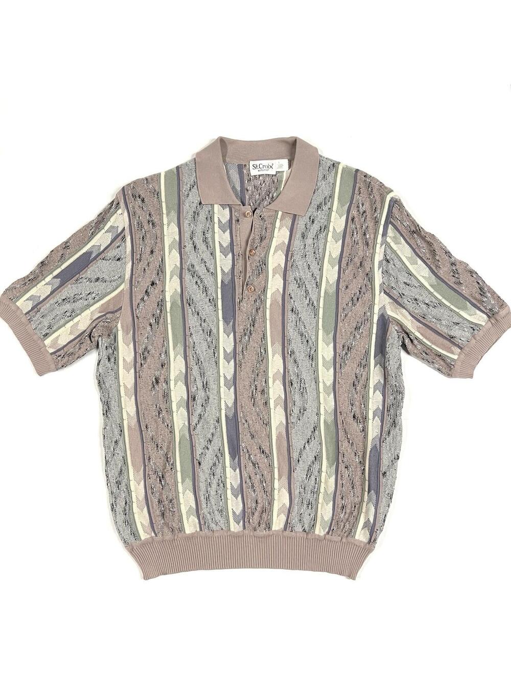 Vintage St. Croix Knits Polo Shirt Mens Sz L Geometric Style 90s Made In USA